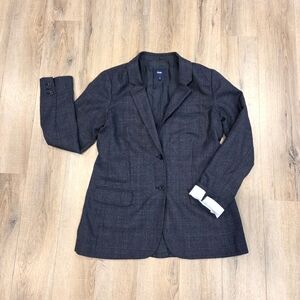 Gap Charcoal Wool Blend Blazer Women’s Size 10 Glen Plaid Lined Boyfriend